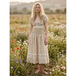 Free People Dainty Cottage Ethereal Bali Juniper Midi Dress 12 NWT Lace Floral